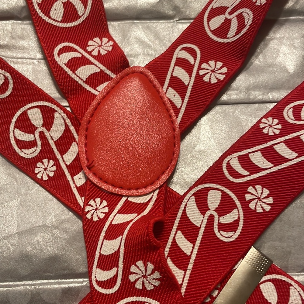 CANDY CANE SUSPENDERS ADULT SIZE RED AND WHITE